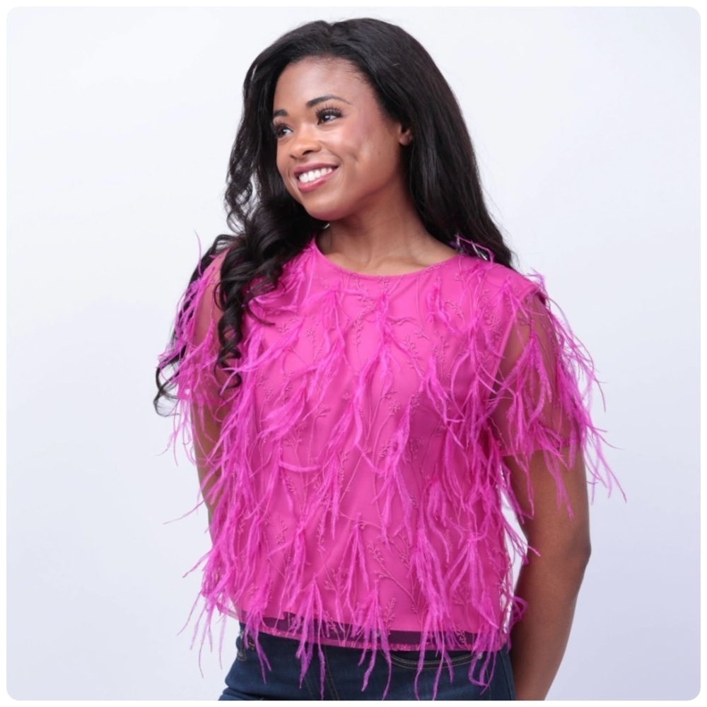 Milly | Rava Feather Tee Fuchsia Pink | S - Picture 3 of 10